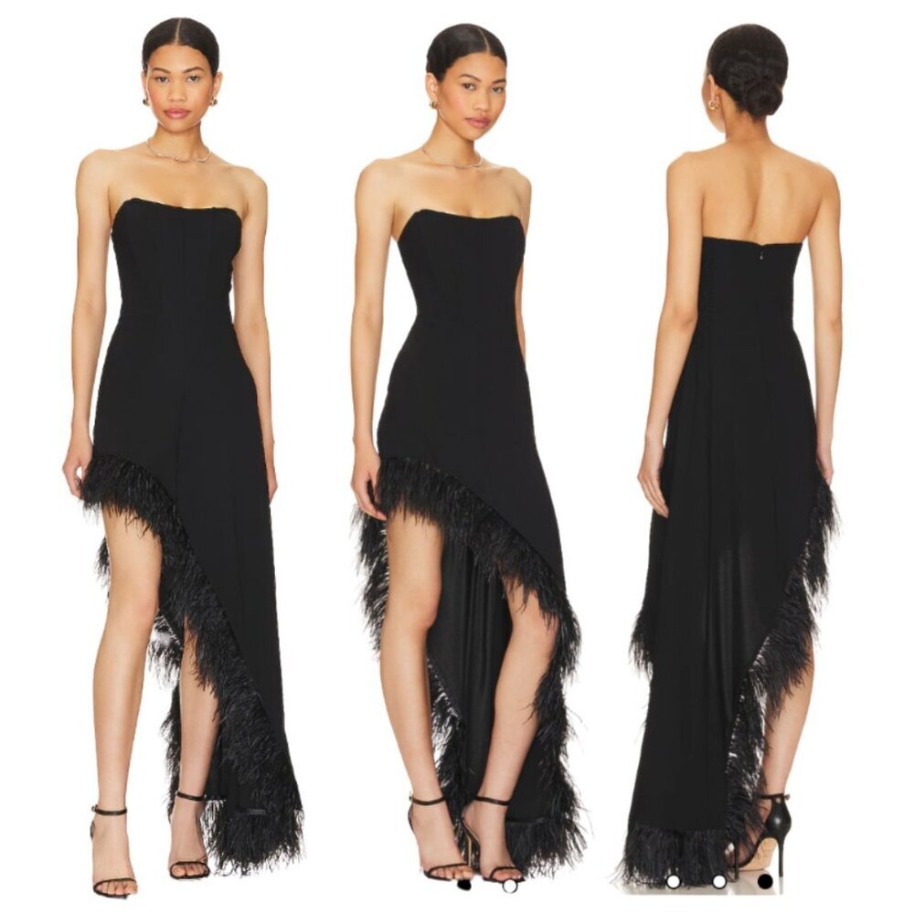 Amanda Uprichard X Revolve Kenda Gown, Black, Ostrich Feathers - Size Small